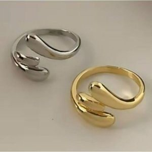 Womens Set of Two Silver And Gold Tear Shape Layers Twisted Open Ring Adjustable